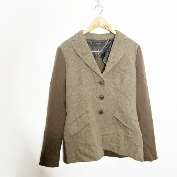 Vtg 80s MAX MARA WEEKEND virgin Wool Blazer Brown Italy academia womens US 14 - Picture 2 of 7